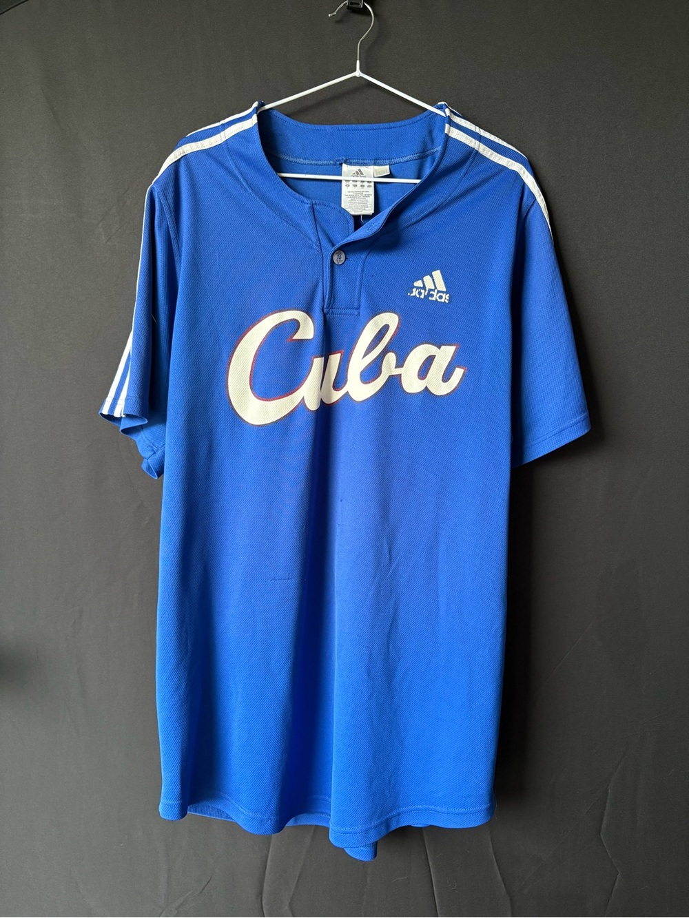 Adidas Retro Cuba Baseball Jersey Royal Blue Script Logo Size UK 42/44 (L/XL)